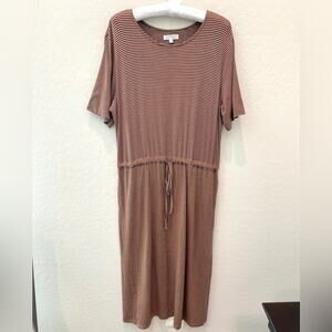 SWEET SALT | Brown & Black Striped Drawstring Midi Dress Modest | Size 12